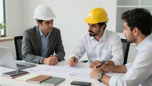 اجتماع بين مالك مشروع ومقاول هيكل في الكويت