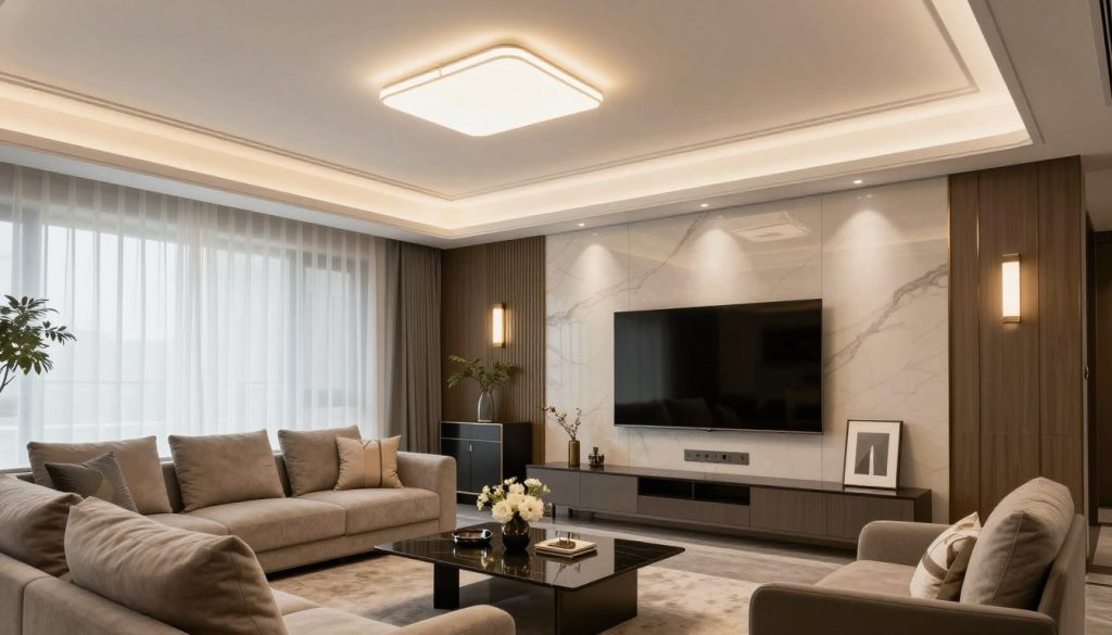 تصميم ديكور داخلي فاخر مع إضاءة ديكور وكهرباء متناسقة