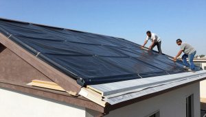 تطبيق عازل جيتاروف مع طربال حرير سعودي على سطح منزل