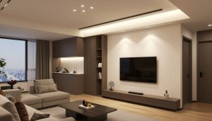 ديكور شقة عصرية مع نظام إضاءة متكامل ضمن مشروع ديكور وكهرباء