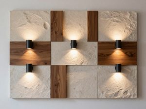 ديكورات جدران حديثة مع وحدات إضاءة مدمجة ضمن أعمال ديكور وكهرباء