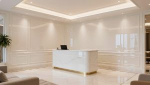 صالة فاخرة مطلية بصبغ لامع يعكس الضوء بشكل جميل