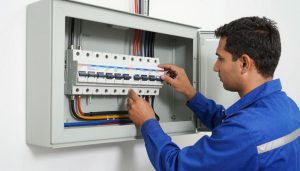 صيانة دورية للوحة توزيع كهربائية منزلية ضمن خدمات الكهرباء المنزلية