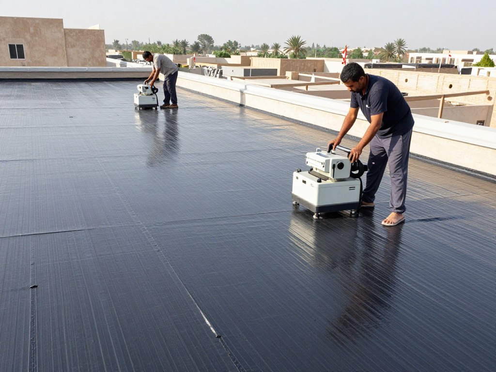 عازل جيتاروف يتم تطبيقه على سطح منزل في الكويت