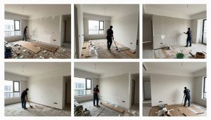 عملية ترميم شقة في كيفان تظهر مراحل التجديد المختلفة من التكسير إلى التشطيب النهائي