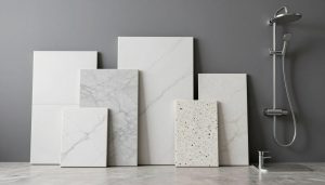 عينات من مواد وخامات حديثة لتجديد الحمامات في الكويت