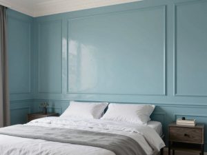 غرفة نوم أنيقة مطلية بصبغ لامع بلون هادئ
