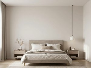 غرفة نوم مطلية بصبغ مطفي بألوان هادئة