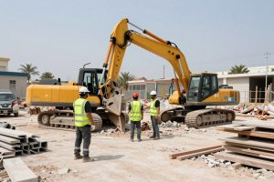 فريق عمل يقوم بتنفيذ أعمال هدم وتوسعة