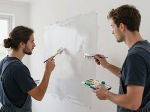 فريق محترف من الصباغين ينفذ أعمال صباغة لامعة