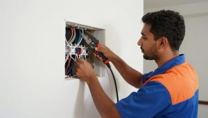 فني كهربائي من شركة لولو عطاء النجاح يقدم خدمات الكهرباء المنزلية بجودة عالية