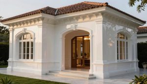 فيلا فاخرة مطلية بصبغ لامع يعكس الضوء بشكل جميل