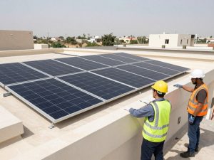 مشروع مقاولات بيئية في الكويت يظهر تركيب ألواح شمسية مشروع مقاولات بيئية في الكويت يظهر تركيب ألواح شمسية