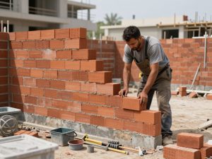 معلم بناء طوفه يقوم بتنفيذ أعمال بناء متنوعة في موقع إنشاء