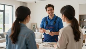 معلم تركيب سيراميك يجيب على استفسارات العميل حول المشروع