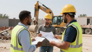 معلم تكسير محترف يقوم بمعاينة موقع العمل قبل البدء