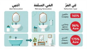 مقارنة بين مستويات مختلفة من تجديد الحمامات في الكويت مع الأسعار التقريبية