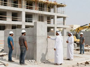 مقاول بناء يشرف على أعمال البناء في موقع إنشاء في الكويت