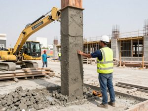 مقاول بناء يشرف على أعمال صب الخرسانة في موقع بناء في الكويت