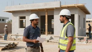 مقاول بناء يشرف على عملية بناء منزل في الكويت