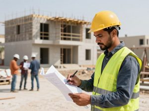 مقاول ترميمات محترف يعمل في موقع بناء في مبارك الكبير