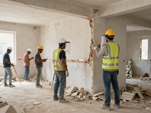 مقاول تكسير يقوم بأعمال هدم داخل مبنى في الكويت