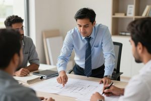 مقاول معتمد يقدم خدمات مقاولات عامة ويشرح خطة العمل للعميل في الكويت