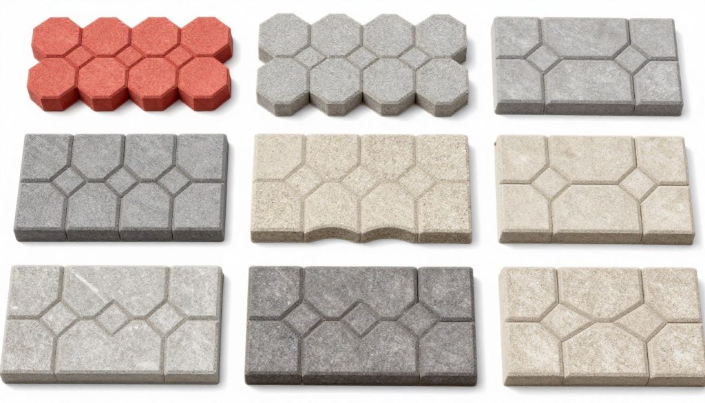 أنواع مختلفة من بلاط انترلوك بألوان وأشكال متنوعة