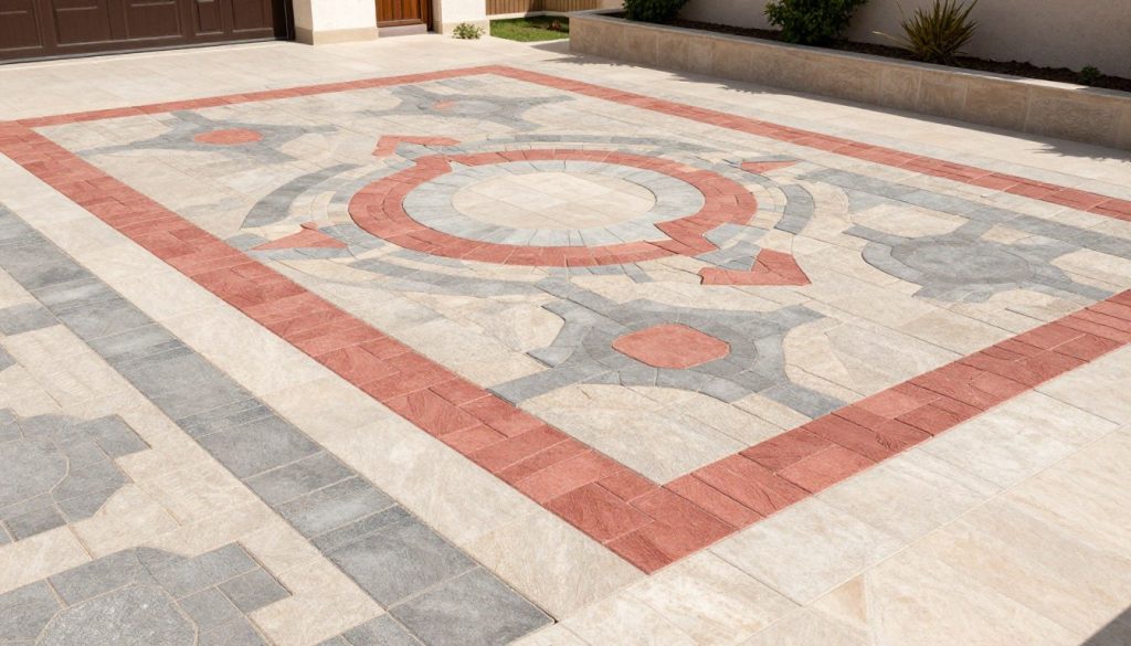 انترلوك بأشكال وألوان متنوعة في حديقة منزل كويتي