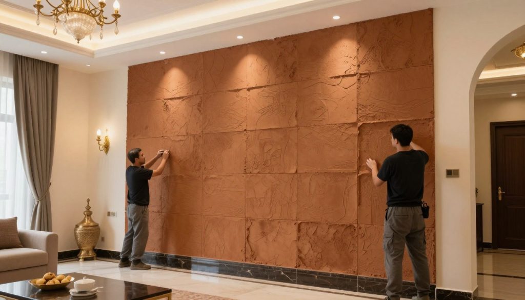 تركيب الواح طينية في منزل كويتي حديث