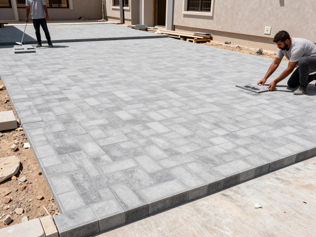 تركيب انترلوك في ممر سيارات منزل كويتي