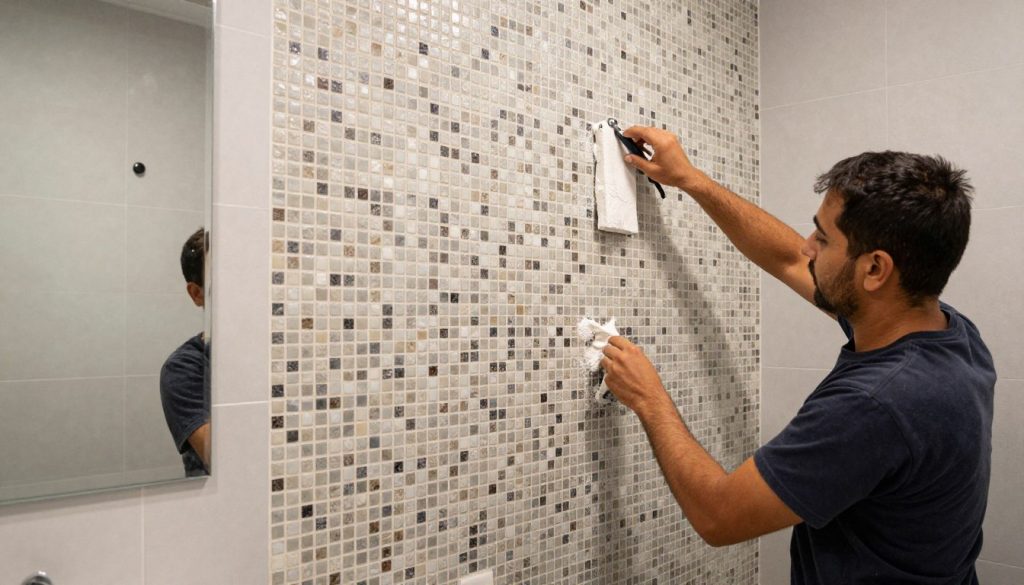 تركيب بلاط موزاييك في حمام عصري