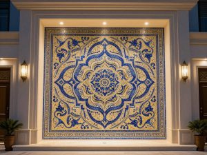 تركيب بلاط موزاييك في مدخل فيلا