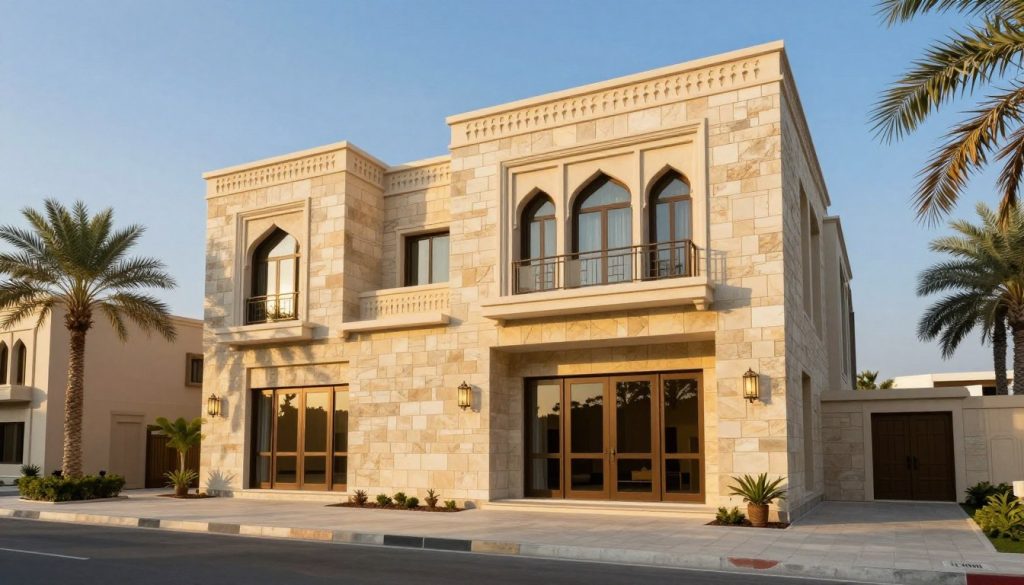 تركيب طابوق جيري في واجهة فيلا كويتية