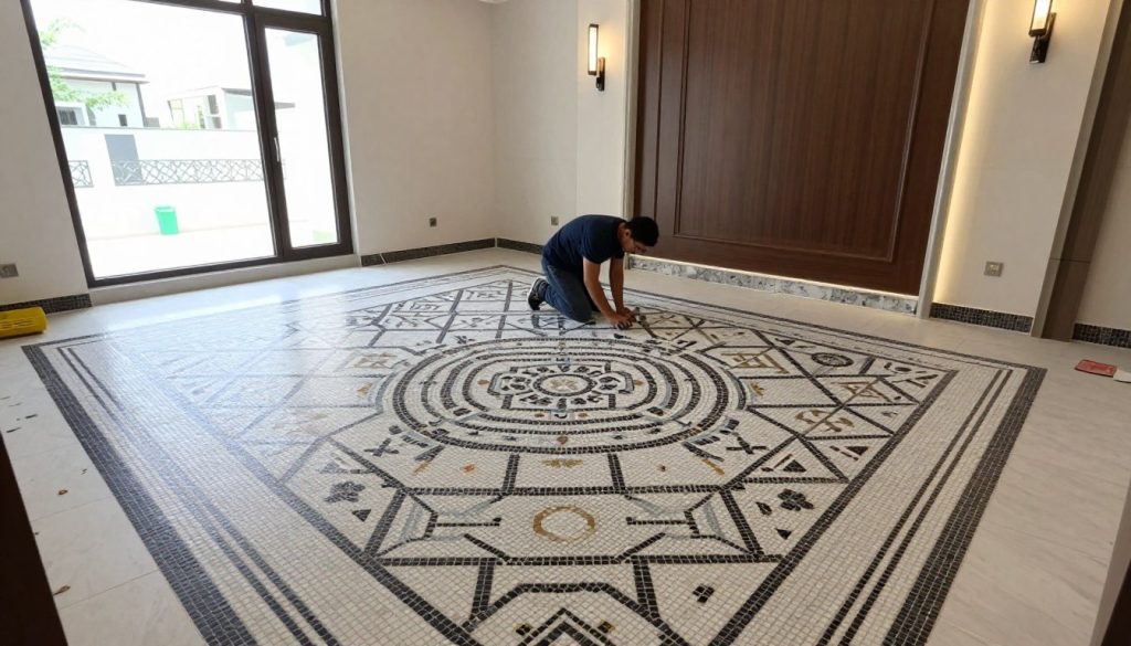 تركيب موزاييك في منزل حديث بالكويت
