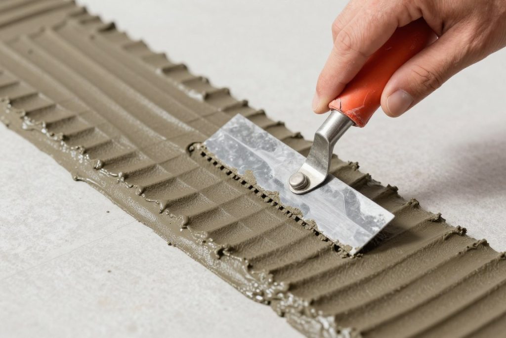 تطبيق الغراء الخاص للبورسلان باستخدام المشط المسنن