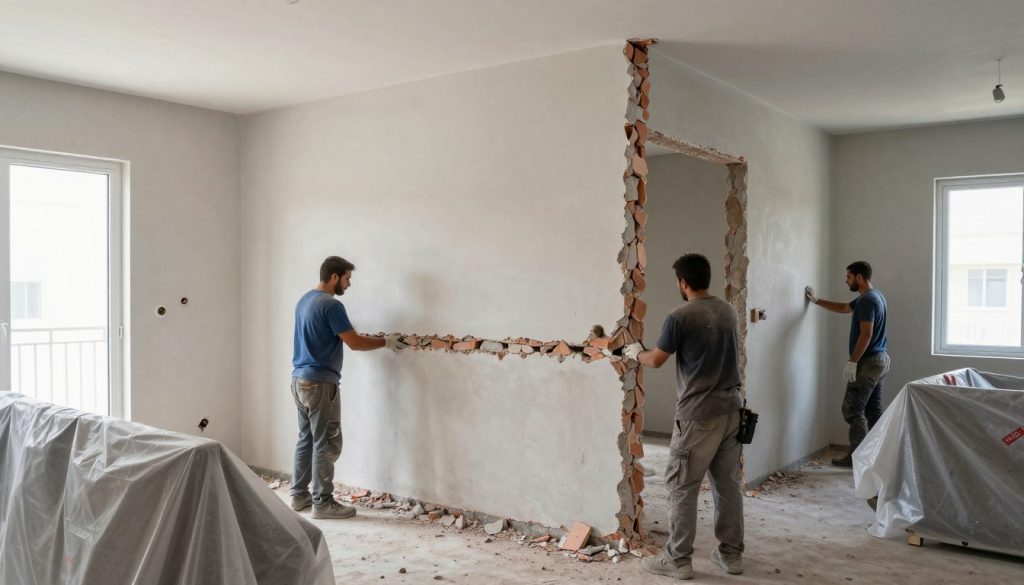 تكسير جدار داخلي في منزل سكني بالكويت لأغراض التجديد