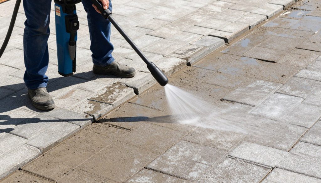 تنظيف الانترلوك بالماء والفرشاة