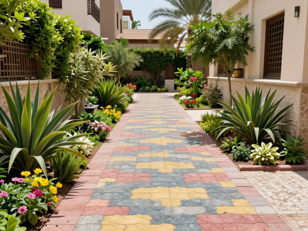 حديقة منزل جميلة مع انترلوك ملون