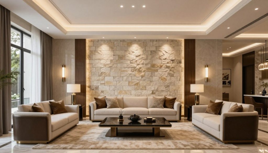 ديكور داخلي بطابوق جيري في صالة فخمة