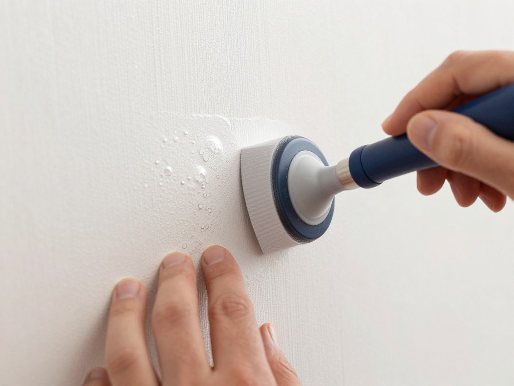 عملية إزالة فقاعات الهواء من ورق الجدران أثناء التركيب