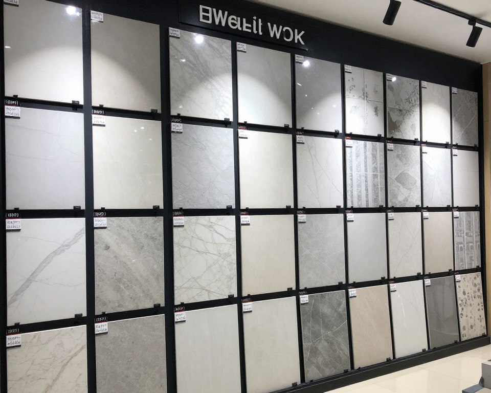 عينات مختلفة من مواد البلاط بأسعار متنوعة