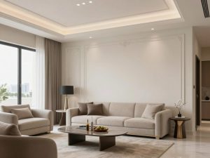 غرفة معيشة حديثة بعد صباغة داخلية احترافية في المنطقة العاشرة