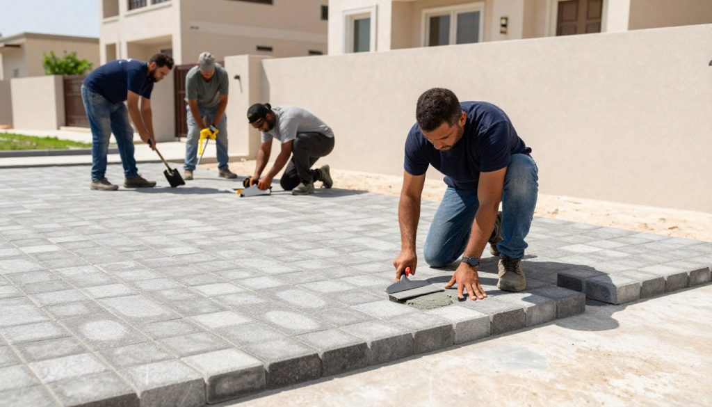 فريق عمل محترف يقوم بتركيب الانترلوك