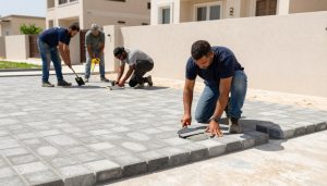 فريق عمل محترف يقوم بتركيب الانترلوك