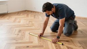 فني باركيه خبير يفحص جودة التركيب