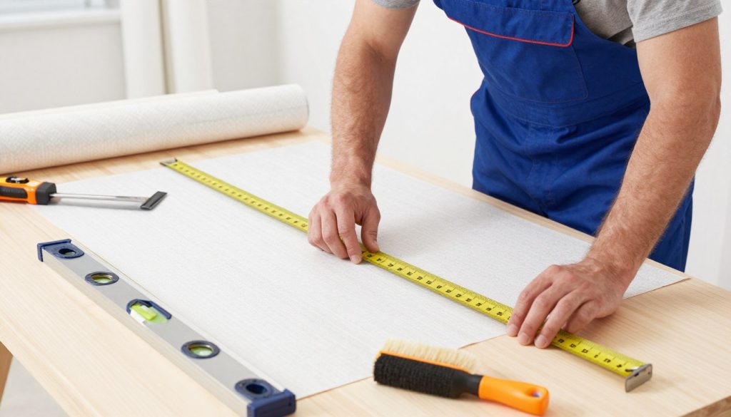 فني تركيب ورق جدران يقوم بقياس وقص الورق