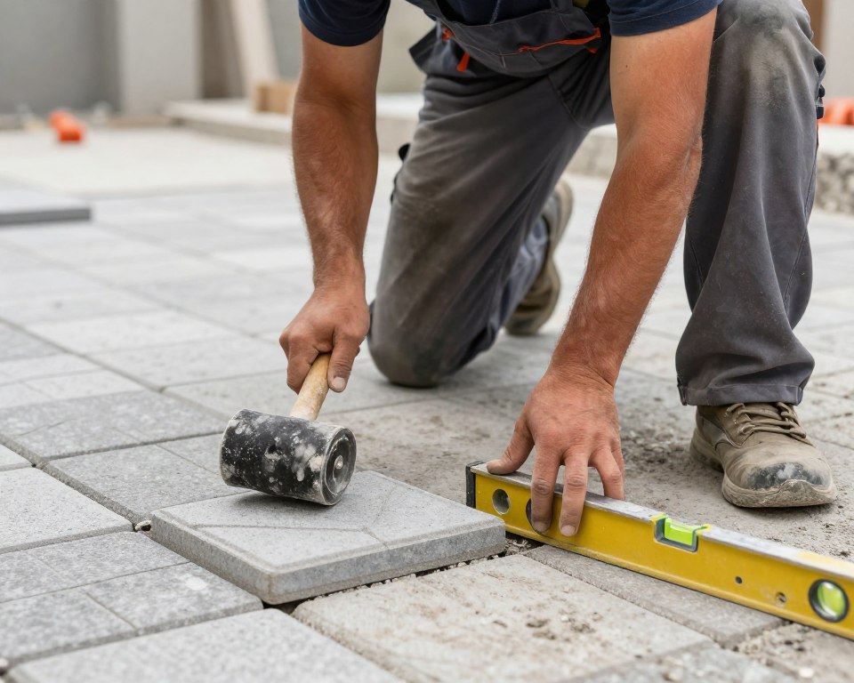 معلم بلاط متداخل محترف أثناء العمل