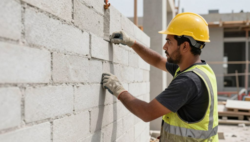 معلم طابوق محترف أثناء العمل