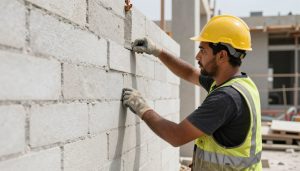 معلم طابوق محترف أثناء العمل